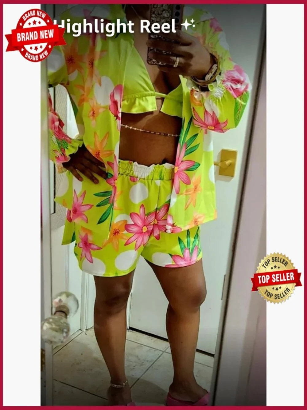 3-Piece Swimsuits for Women Hawaiian Bikini & Short Set Summer Beach Cover Up